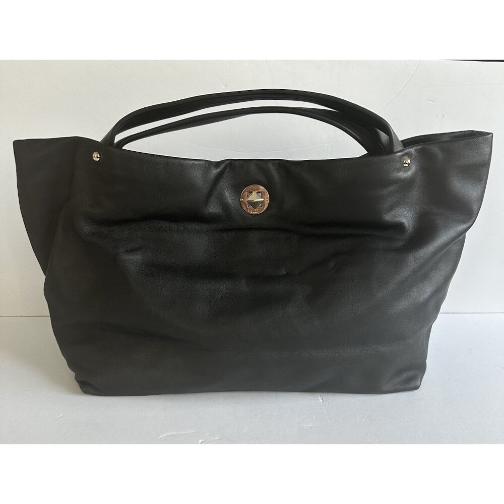 kate spade Black Leather Tote with Gold Accent